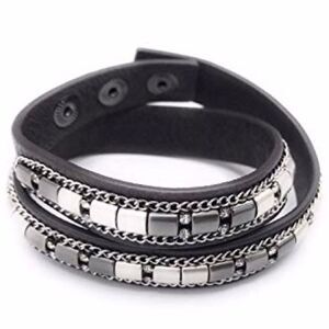 stella & dot ~ cady wrap bracelet hematite silver